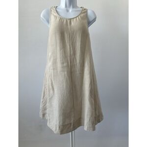 St. Tropez West Sz: 2 Tan 100% Linen  Mini A Line Dress (b59) Beach
